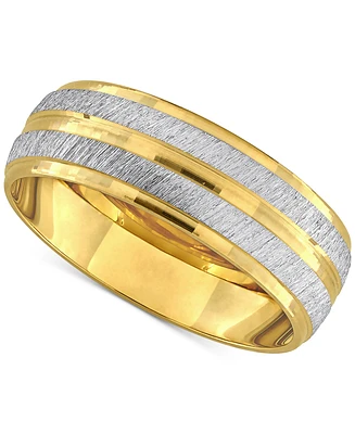Men's Polished & Brush Textured Finish Wedding Band 14k Two-Tone Gold