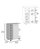 Depot E-shop Selden Bar Cart with 6-Built in Bottle Racks, Casters and 2-Open Side Shelves