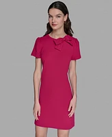 Karl Lagerfeld Paris Women's Scuba Crepe Short Sleeve Bow Detail A-line Dress