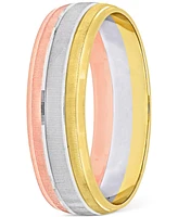 Triple Row Brush Textured Finish Wedding Band 14k Tricolor Gold