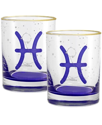 Culver Pisces Zodiac Double Old-Fashioned Glass, Set of 2