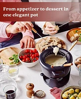 Alva Nori 2 Qt Enameled Cast Iron Fondue Set - Complete with 8 Wooden Forks & Adjustable Burner - Pfoa-Free Cheese, Chocolate & S'mores Pot
