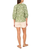 Vince Camuto Women's Cotton Printed Raglan-Sleeve Peasant Blouse