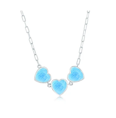 Caribbean Treasures Sterling Silver, Triple Larimar Heart Paperclip Necklace