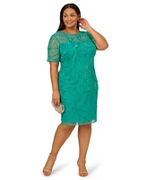 Adrianna Papell Plus Beaded Mesh Sheath Dress