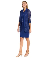 R & M Richards Women's 2-Pc. Sequined Lace Jacket Necklace Dress Set