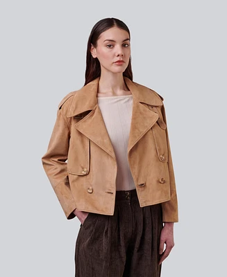 Furniq Uk Women's Suede Cropped Trench Style Jacket, Created For Macy's