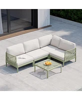 Modern 4-Piece Polypropylene Resin Modular L Shaped Patio Furniture Sectional