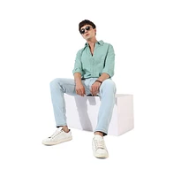 Campus Sutra Men's Solid Aqua Green Regular Fit Casual Shirt