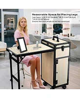 Byootique Rolling Makeup Train Case Nail Table w/ Cosmetic Cube Case Aluminum