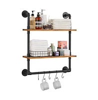 Slickblue Wall-Mount Industrial Pipe Shelf 2 Tier for Kitchen Bedroom or Office Storage