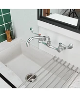 Greenspring Double Handle Wall Mount Standard Kitchen Faucet with 8 in. Swivel Spout 8 in. Center in Polished Chrome