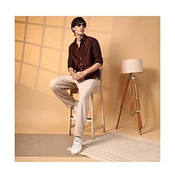 Campus Sutra Men's Chocolate Brown Solid Honeycomb Shirt