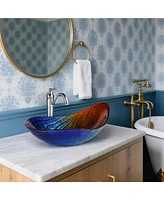 Aquaterior Bathroom Vessel Sink Tempered Glass WaterDrop w/ Single Handle Faucet
