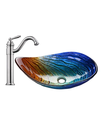 Aquaterior Bathroom Vessel Sink Tempered Glass WaterDrop w/ Single Handle Faucet