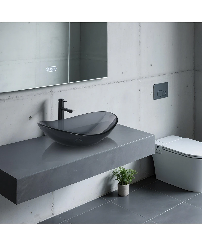 Aquaterior Bathroom Vessel Sink & Faucet Kit 8" Vanity Mixer Tap Tempered Glass