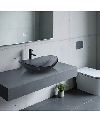 Aquaterior Bathroom Vessel Sink & Faucet Kit 8" Vanity Mixer Tap Tempered Glass