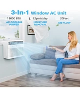 Zafro 12,000 Btu Window Ac Quiet Energy Efficient Cools up to 550 SqFt 6 in 1 Modes 3 Fan Speeds Remote Control Touch Panel for Home or Office