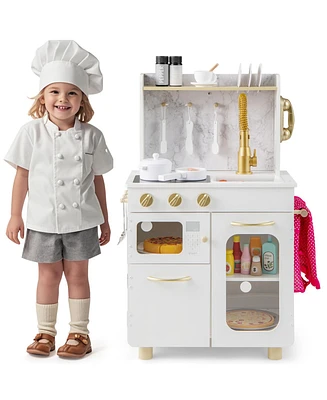 Slickblue Kids Kitchen Set Pretend Play Kitchen with Stoves Faucet Sink Telephone Microwave and Oven
