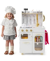 Slickblue Kids Kitchen Set Pretend Play Kitchen with Stoves Faucet Sink Telephone Microwave and Oven