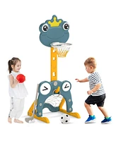 4-in-1 Toddler Basketball Hoop with Rim and Soccer Goal for 3+ Kids