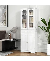 Bathroom Storage Cabinet with 2 Glass Doors and Adjustable Shelves Drawer