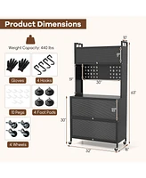 Slickblue 5 Tier Kitchen Bakers Rack with Lights Multifunctional Microwave Stand Flip Door Cabinets
