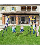 Gymax Boys 5-In-1 Swing Set for Outdoor W/ Heavy Duty Frame Basketball Hoop & Climbing Ladder