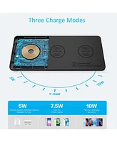 ZealSound Wireless Charging Pad Ultra-Slim Triple Charger Station for Multiple 3 Device & New Airpods Ultra Slim Pu Leather Mat W/Ac Adapter for Phone