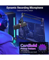 ZealSound Xlr/Usb Dynamic Microphone for Gaming, Podcast, Rgb Light, Mute, Mic Gain, Headphones Jack, Boom Arm Stand for iPhone, Pc, YouTube