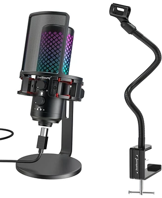 ZealSound Gaming Usb Rgb Microphone Bkd-12a and gooseneck Flexible Microphone arm Stand H1