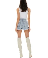 Blue Revival Women's High-Waisted Snake Print Denim Shorts