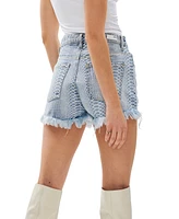 Blue Revival Women's High-Waisted Snake Print Denim Shorts