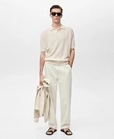Mango Men's Striped Openwork Knit Polo Shirt