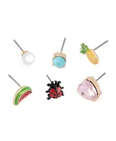 Betsey Johnson Faux Stone Backyard Watermelon Ladybug Stud Earring Set