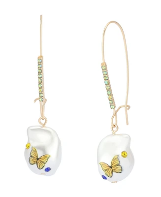 Betsey Johnson Faux Stone Backyard Butterfly Dangle Drop Earrings