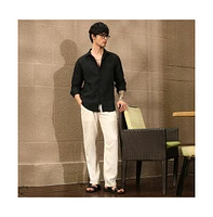Campus Sutra Men's Onyx Black Foliage-Tactile Shirt