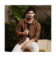 Campus Sutra Men's Chocolate Brown & Onyx Black Xoxo-Tactile Shirt