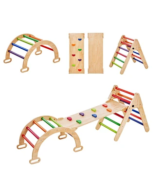 Slickblue Toddler Wooden Pikler Triangle Set 5 1 Climbing Gym with Ramp and Arch Indoor