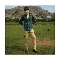 Campus Sutra Men's Forest Green & Indigo Blue Buffalo Check Utility Shirt