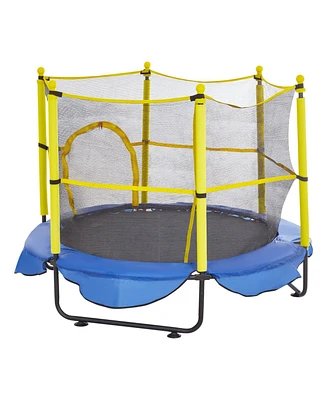 Slickblue Kids Trampoline with Safety Net Basketball Hoop and Balls Indoor Outdoor for Ages 3+