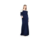 Amri Off-The-Shoulder Long Sleeved Crepe Gown