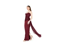 Amri Women's Sweetheart Ruched Tulle Column Gown Crepe