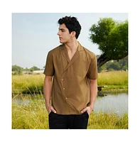 Campus Sutra Men's Camel Brown Asymmetrical Cuban Shirt