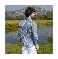 Campus Sutra Men's Steel Blue Stroked-Petals Shirt