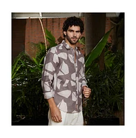 Campus Sutra Men's Ash Brown Abstract Heathered Shirt