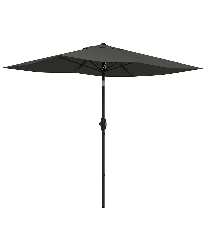 Flynama Outsunny 6.5' x 10' Rectangular Market Umbrella, Patio Outdoor Table Umbrella with Crank and Push Button Tilt, Dark Gray