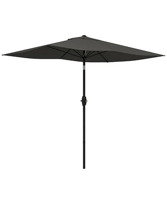 Flynama Outsunny 6.5' x 10' Rectangular Market Umbrella, Patio Outdoor Table Umbrella with Crank and Push Button Tilt, Dark Gray