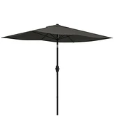 Flynama Outsunny 6.5' x 10' Rectangular Market Umbrella, Patio Outdoor Table Umbrella with Crank and Push Button Tilt, Dark Gray