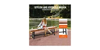 Slickblue Wood Outdoor Bench with Metal Legs for Garden Park Patio and Front Porch Seating